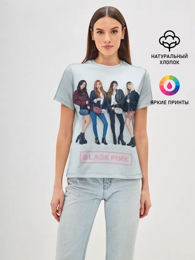 Женская базовая футболка с принтом «BlackPink — Blackpink Squad»