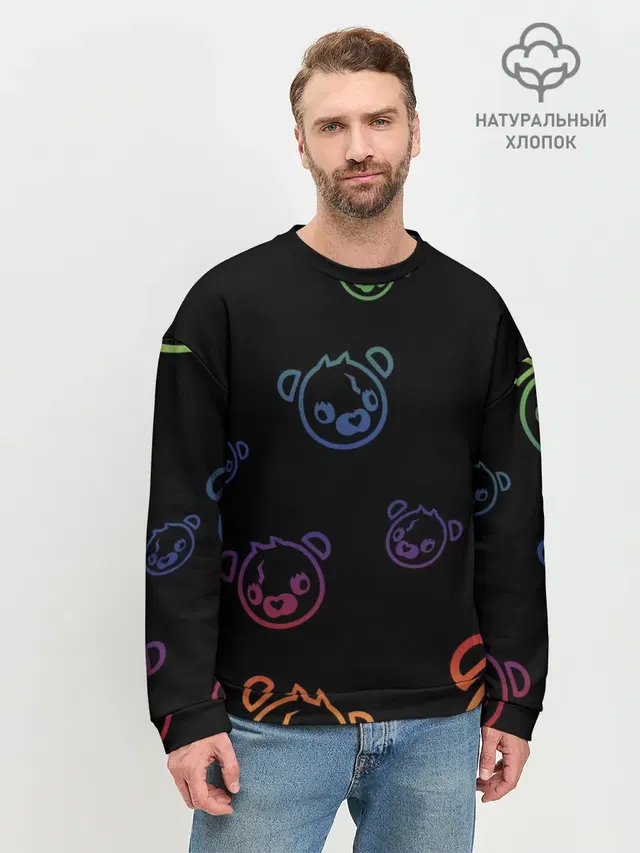 Мужской свитшот базовый с принтом «Фортнайт — Colorful Bear»