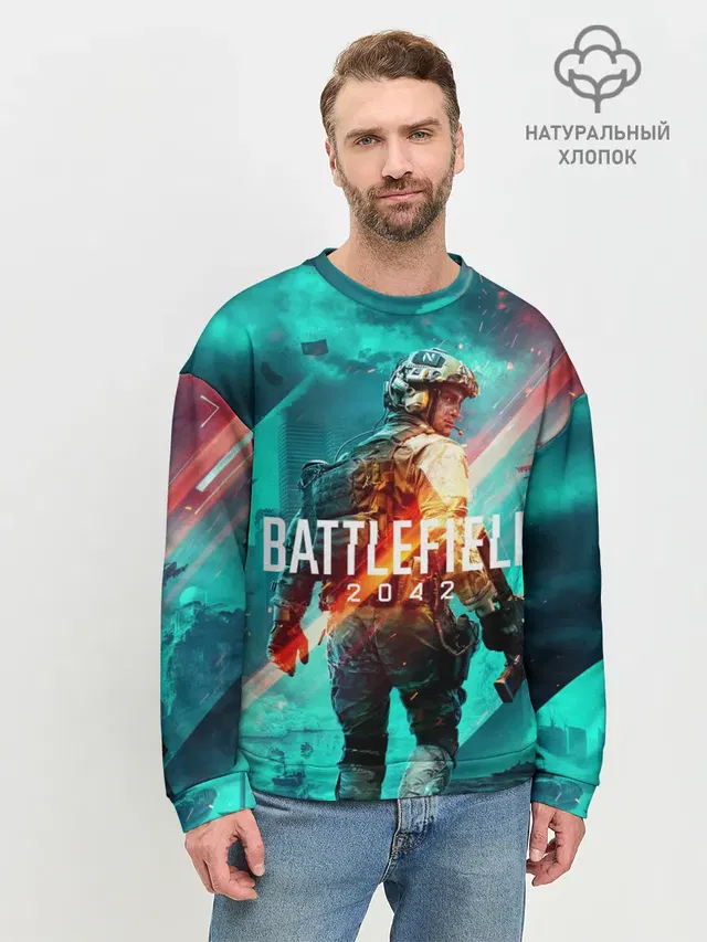 Мужской свитшот базовый с принтом «BATTLEFIELD — Battlefield 2042»