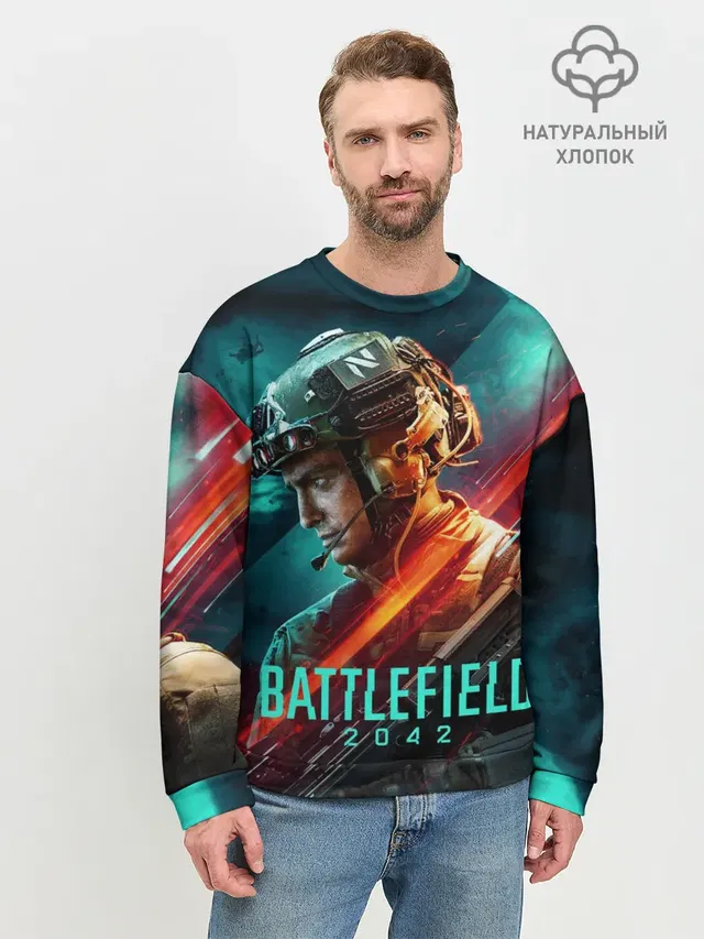 Мужской свитшот базовый с принтом «Battlefield 2042 Soldier»