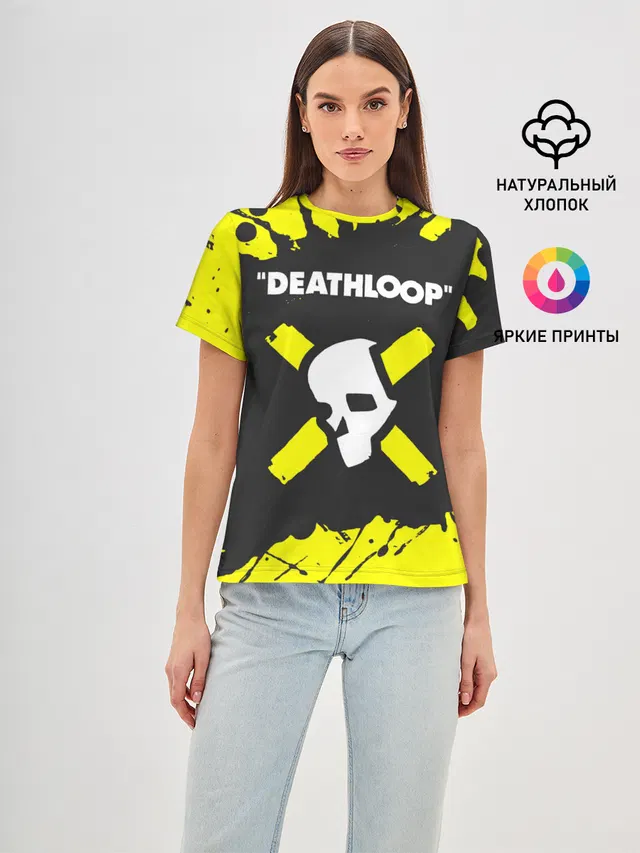 Женская базовая футболка с принтом «Разные игры — Deathloop - Paint»
