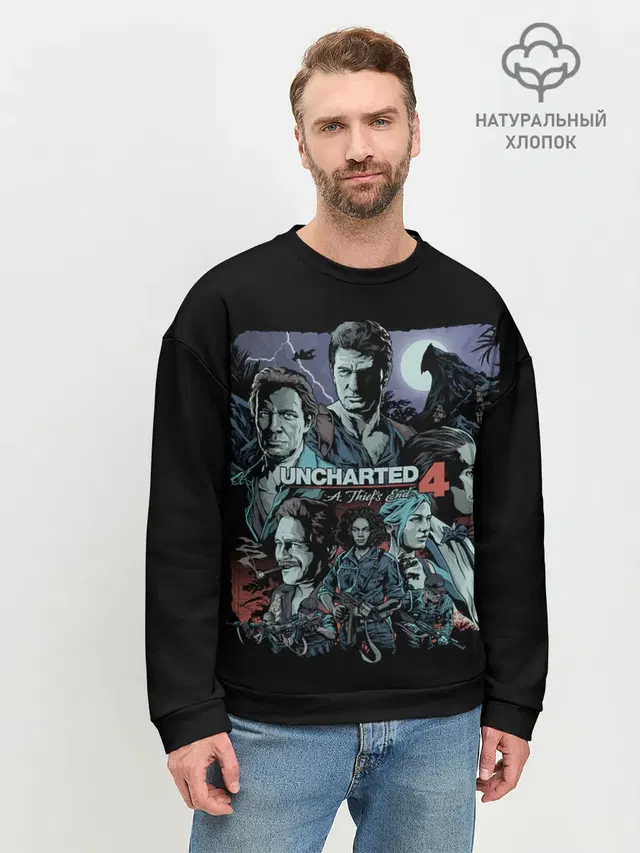 Мужской свитшот базовый с принтом «Team Uncharted»