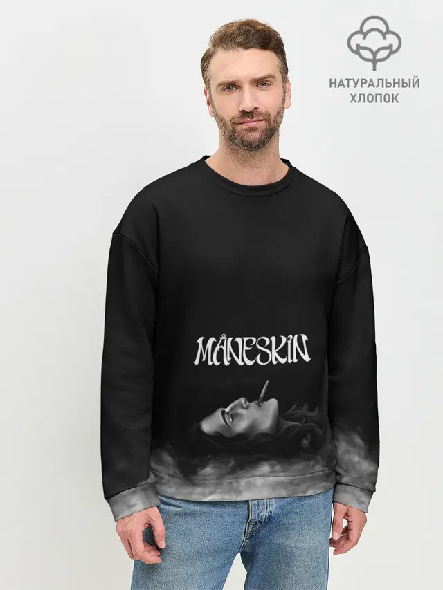 Мужской свитшот базовый с принтом «Maneskin — Дамиано Давид — Монэскин»