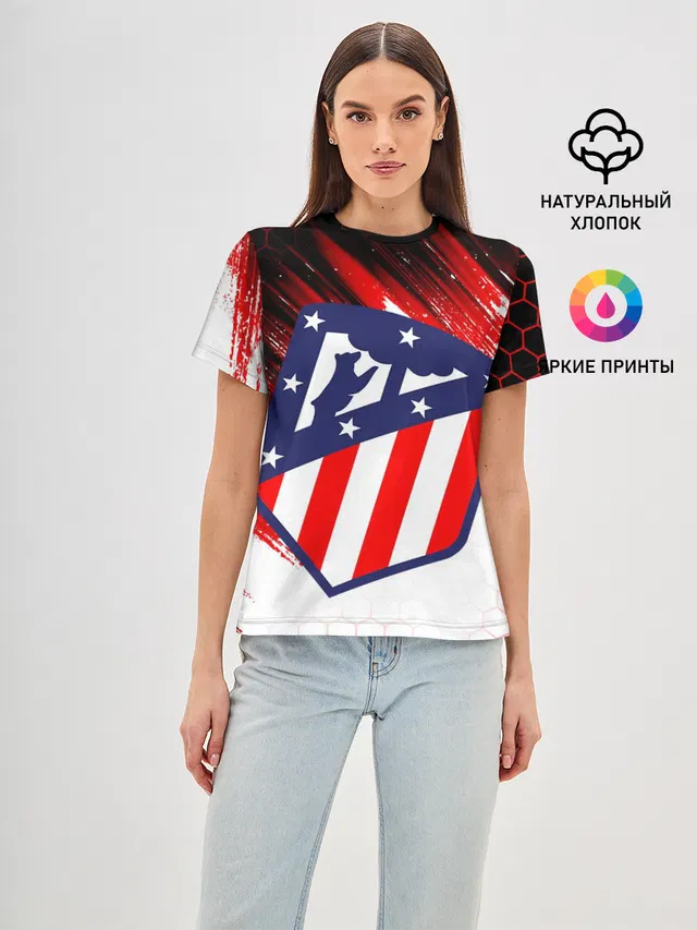 Женская базовая футболка с принтом «ATLETICO DE MADRID»