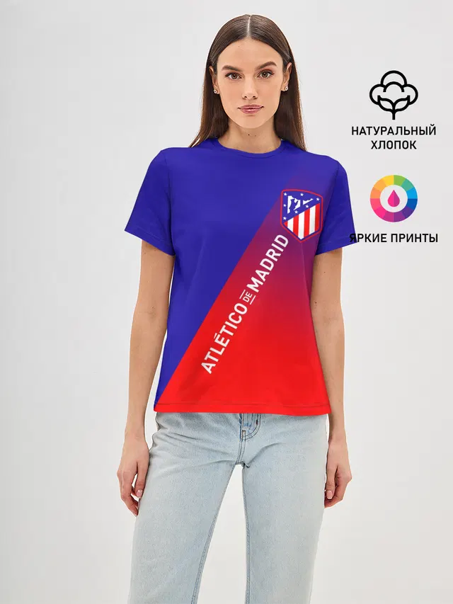 Женская базовая футболка с принтом «Atletico DE Madrid Атлетико»