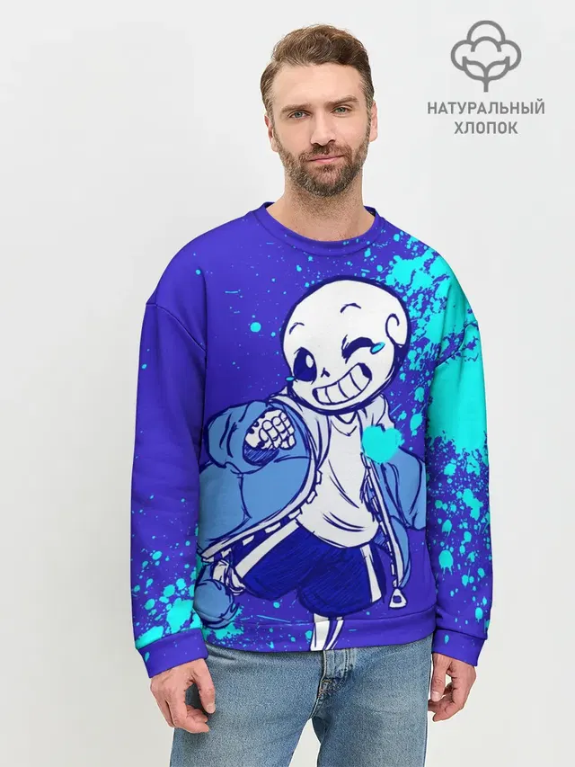Мужской свитшот базовый с принтом «Skeleton — UNDERTALE SANS BLUE»