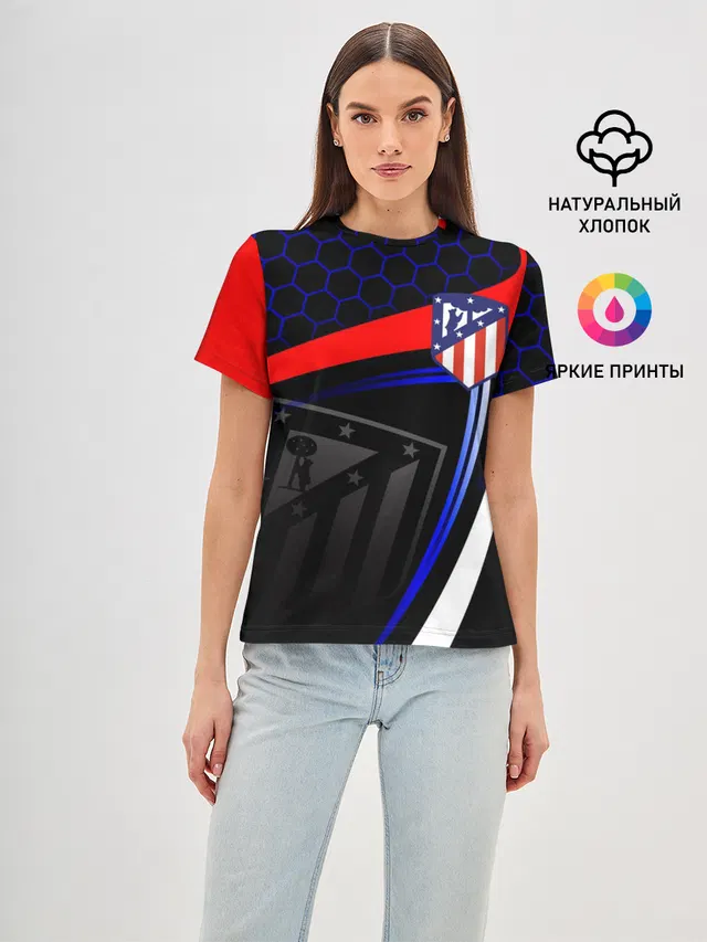 Женская базовая футболка с принтом «Атлетико Мадрид Atletico — ATLETICO»