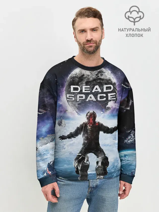 Мужской свитшот базовый с принтом «Dead Space — Айзек в мертвом космосе»