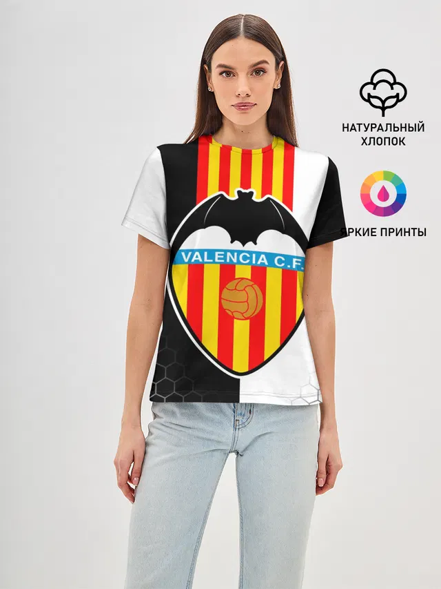 Женская базовая футболка с принтом «Valencia — FC VALENCIA — ФК ВАЛЕНСИЯ»