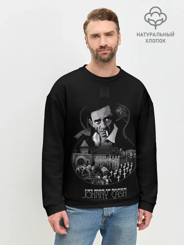 Мужской свитшот базовый с принтом «JOHNNY CASH»