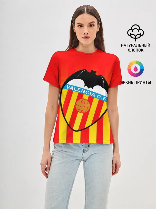 Женская базовая футболка с принтом «Valencia — FC VALENCIA — ФК ВАЛЕНСИЯ»