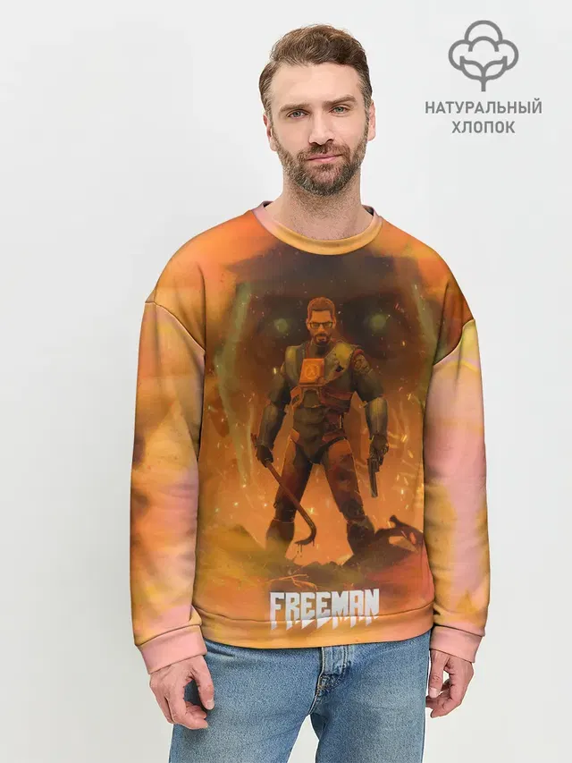 Мужской свитшот базовый с принтом «Half-Life — FREEMAN — GMAN»