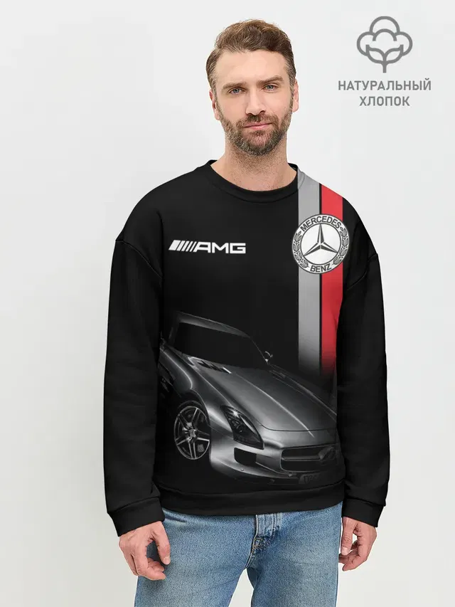 Мужской свитшот базовый с принтом «AMG logo — MERCEDES BENZ AMG»