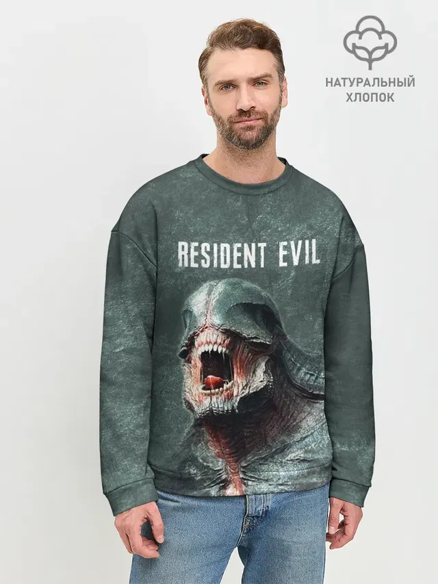 Мужской свитшот базовый с принтом «Licker — RESIDENT EVIL 2 — РЕЗИДЕНТ ЕВИЛ»