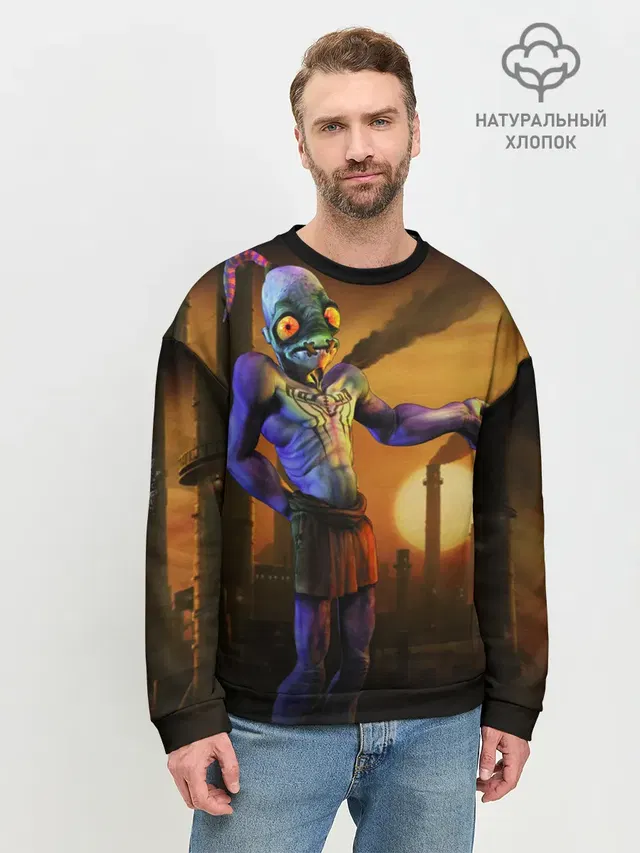 Мужской свитшот базовый с принтом «Retro Games — Oddworld»