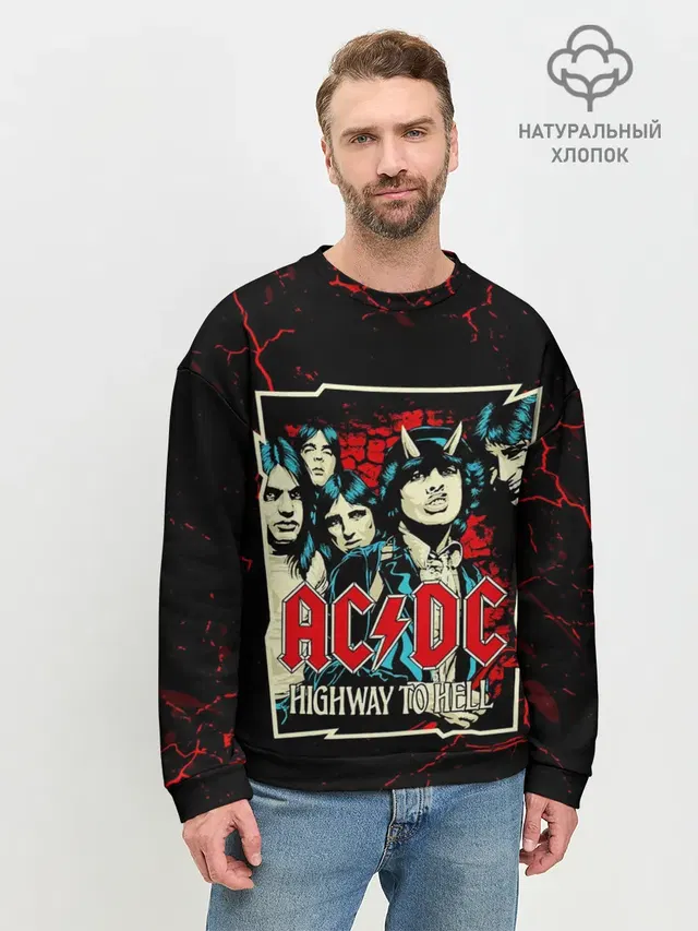 Мужской свитшот базовый с принтом «AC/DC — AC DC HIGHWAY TO HELL»
