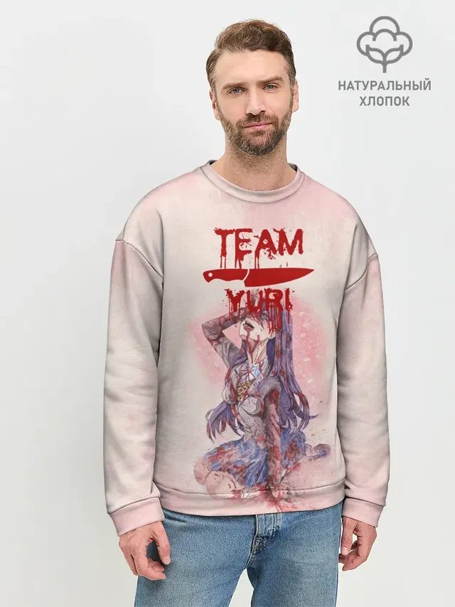 Мужской свитшот базовый с принтом «Doki Doki Literature Club — Team Yuri — Доки Доки»