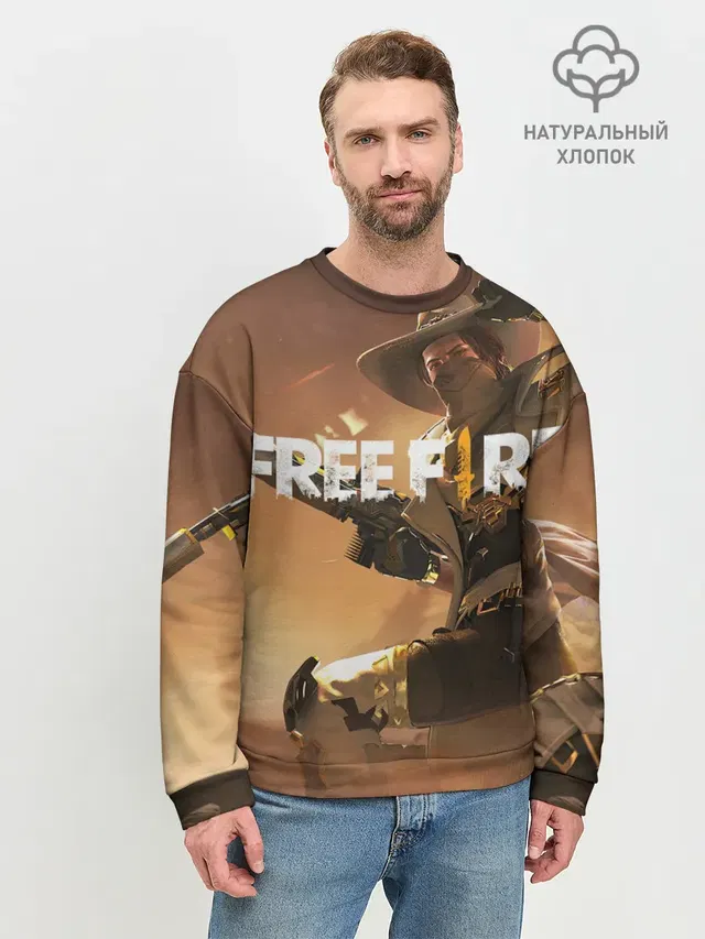 Мужской свитшот базовый с принтом «Cowboy — FREE FIRE»