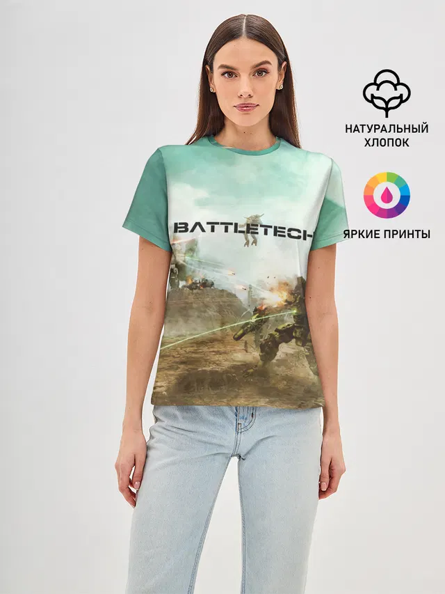 Женская базовая футболка с принтом «BattleTech — Битва мехов»