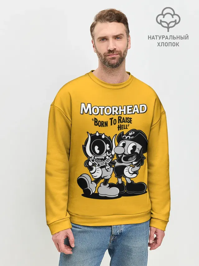 Мужской свитшот базовый с принтом «Motorhead — Motorhead x Cuphead»