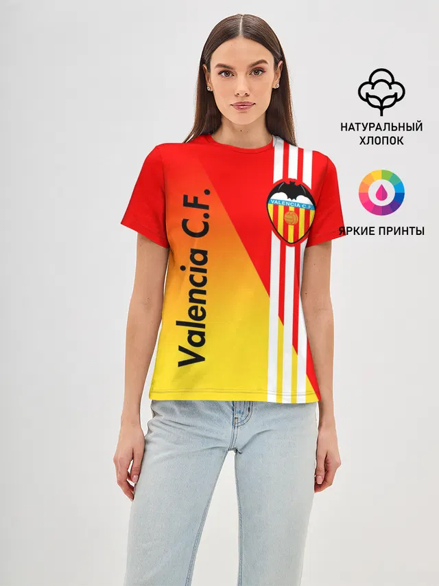 Женская базовая футболка с принтом «Valencia — FC VALENCIA — ФК ВАЛЕНСИЯ»