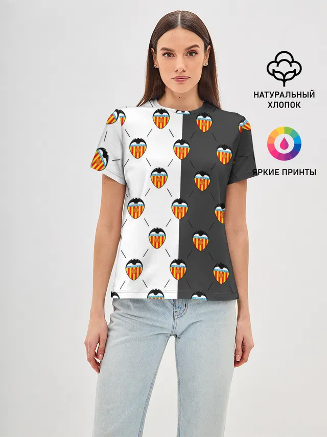 Женская базовая футболка с принтом «Valencia — FC VALENCIA — ФК ВАЛЕНСИЯ»