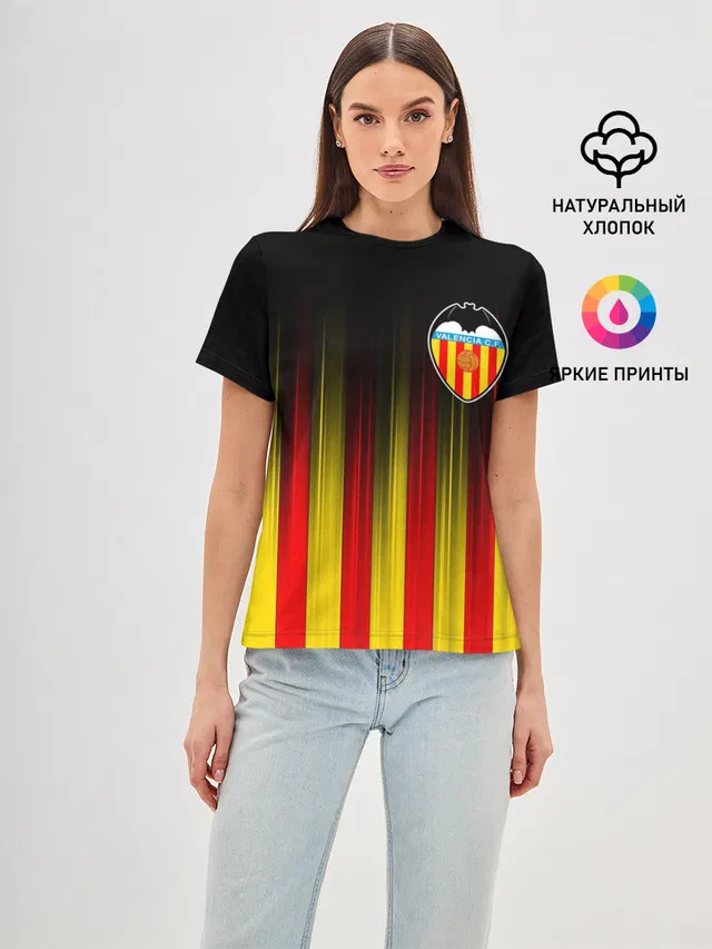 Женская базовая футболка с принтом «Valencia — FC VALENCIA — ФК ВАЛЕНСИЯ»
