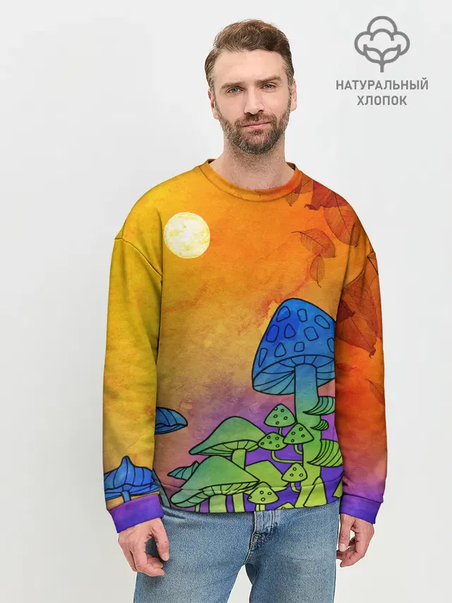 Мужской свитшот базовый с принтом «Glitch — Заколдованный лес»
