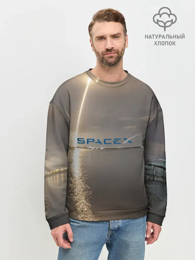 Мужской свитшот базовый с принтом «Астрономия, космос — SpaceX Dragon 2»