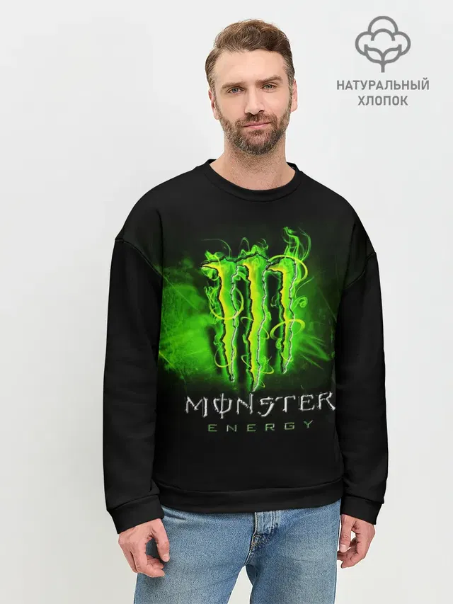 Мужской свитшот базовый с принтом «Разные тренды — MONSTER ENERGY NEON — НЕОН»