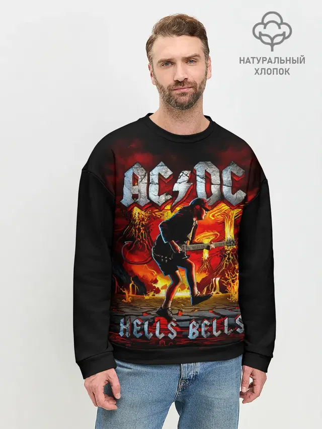 Мужской свитшот базовый с принтом «Volcano — AC/DC HELLS BELLS»