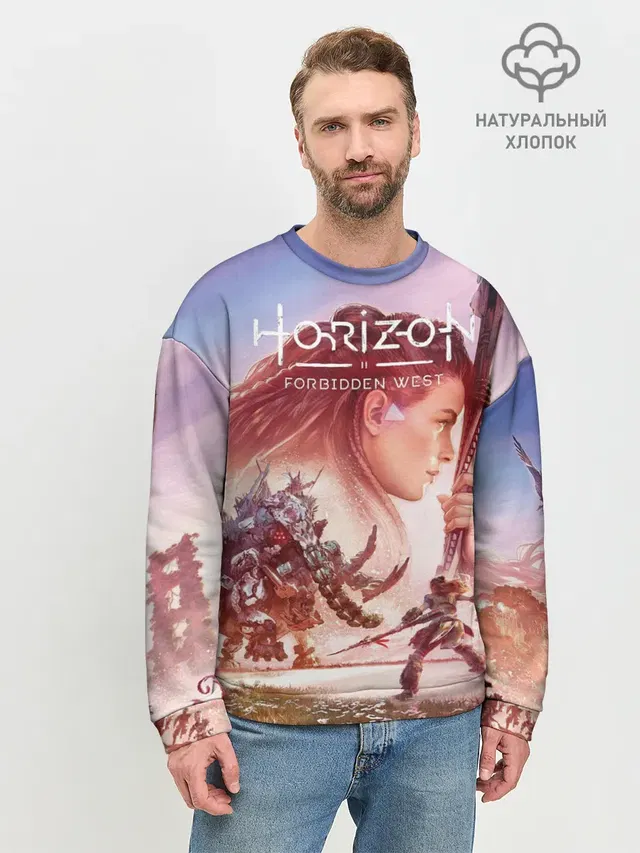 Мужской свитшот базовый с принтом «Horizon Zero Dawn — Элой Horizon Forbidden West DE»