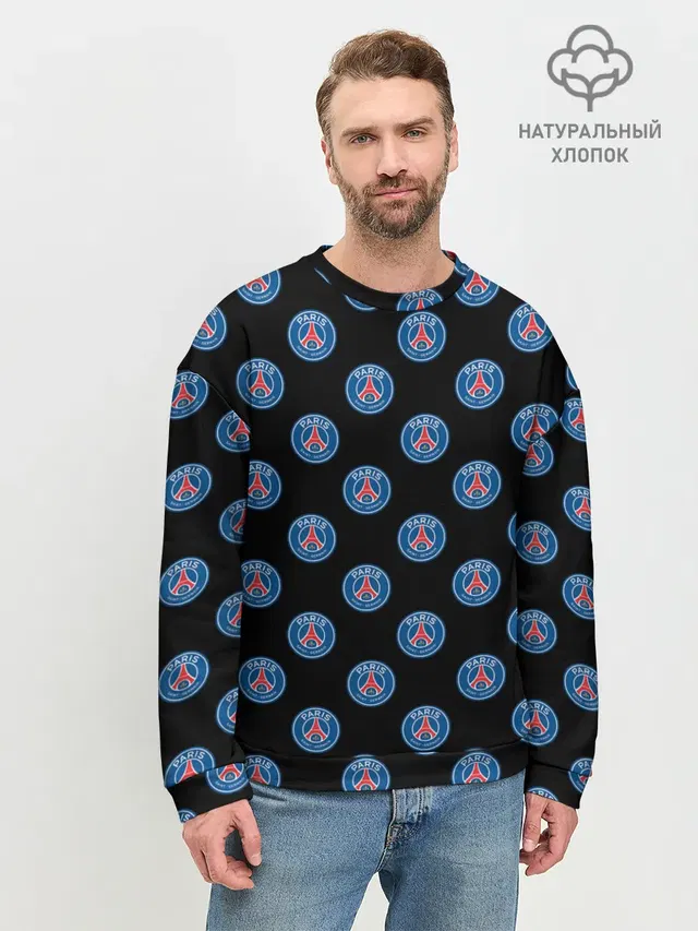Мужской свитшот базовый с принтом «ПСЖ — ПСЖ ПАТТЕРН — PSG PATTERN»