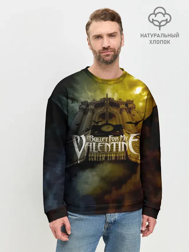 Мужской свитшот базовый с принтом «Bullet For My Valentine — Scream Aim Fire - Bullet For My Valentine»
