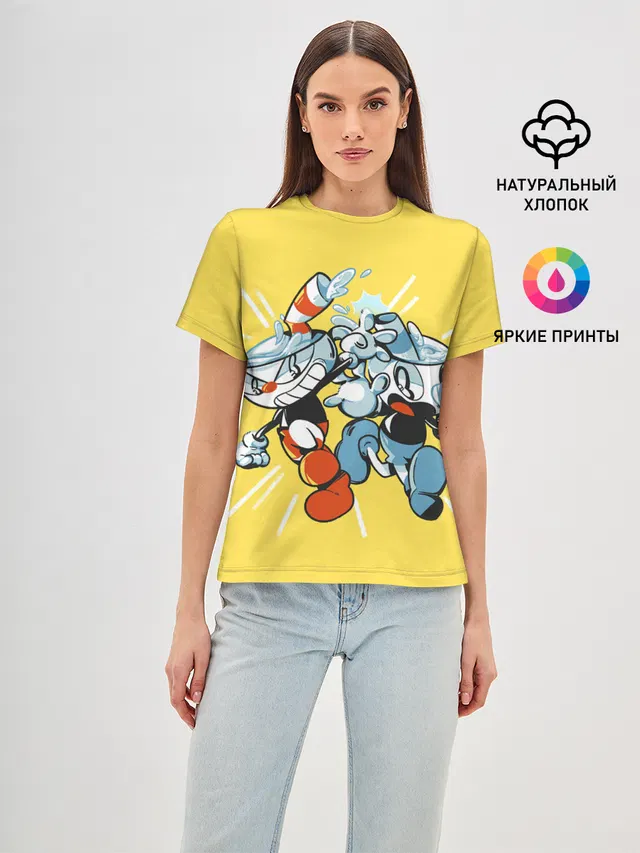 Женская базовая футболка с принтом «Cuphead bros»