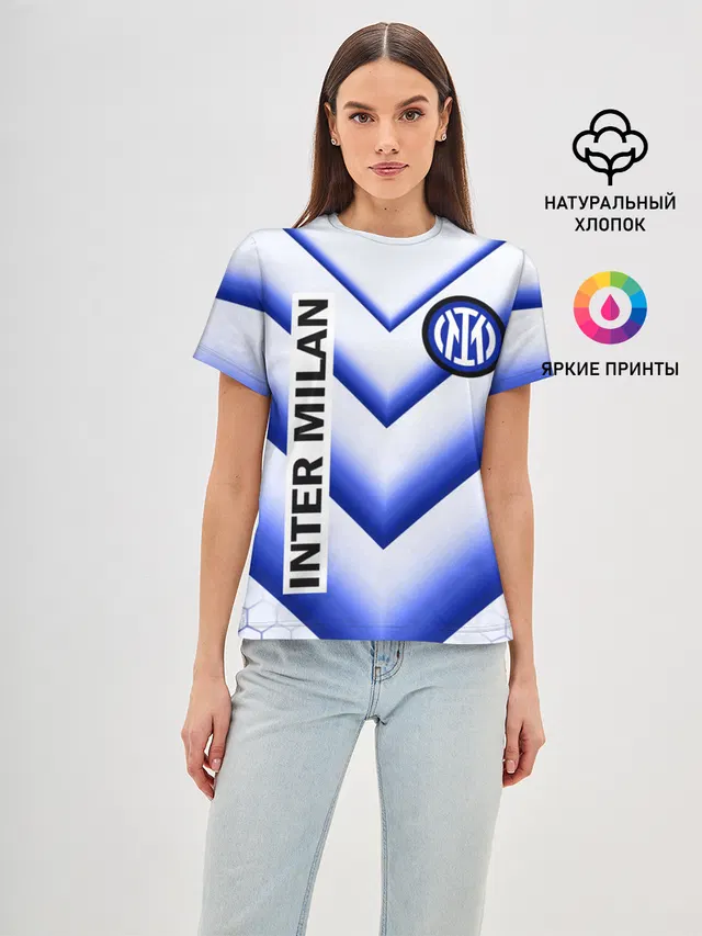 Женская базовая футболка с принтом «Hexagon pattern — INTER MILAN»