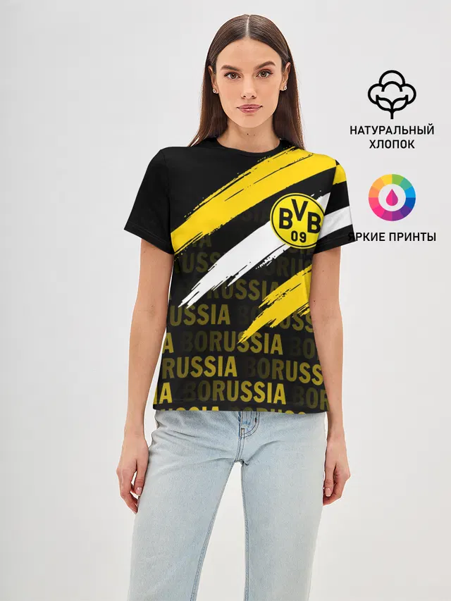 Женская базовая футболка с принтом «Borussia — ФК БОРУССИЯ — FC BORUSSIA»