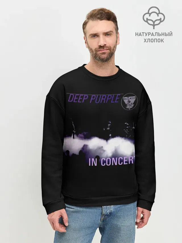 Мужской свитшот базовый с принтом «Deep Purple — Live at Long Beach 1976 - Deep Purple»