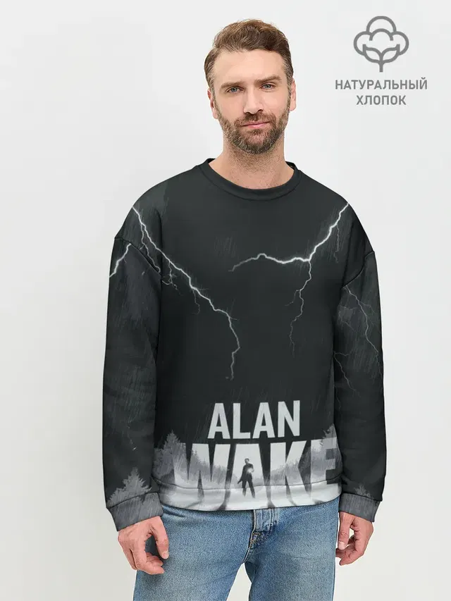 Мужской свитшот базовый с принтом «Alan Wake Dark Place — Dark Place»