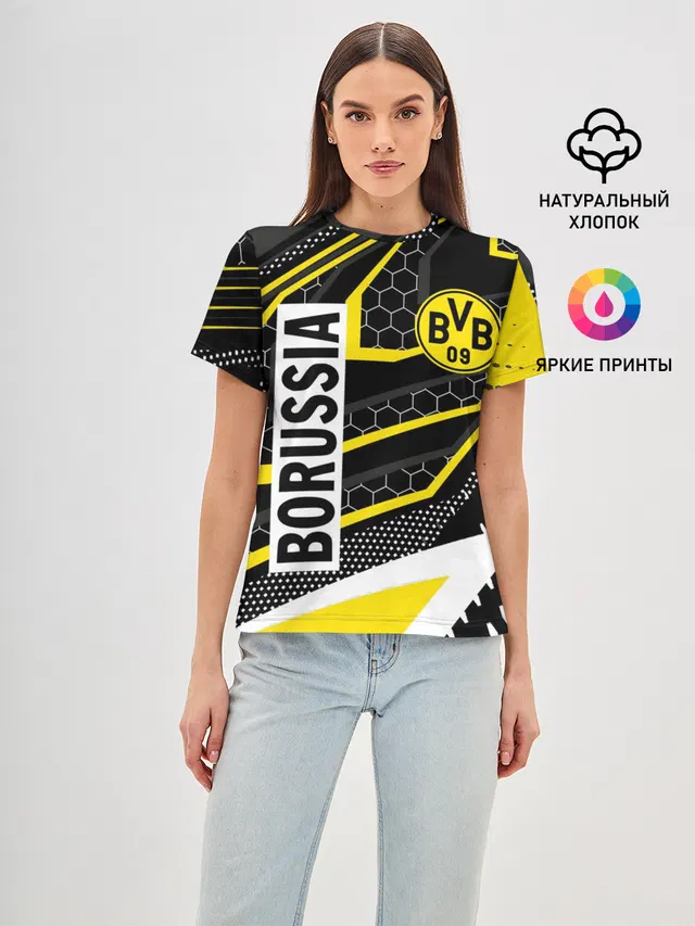 Женская базовая футболка с принтом «ФК Боруссия — FC BORUSSIA»