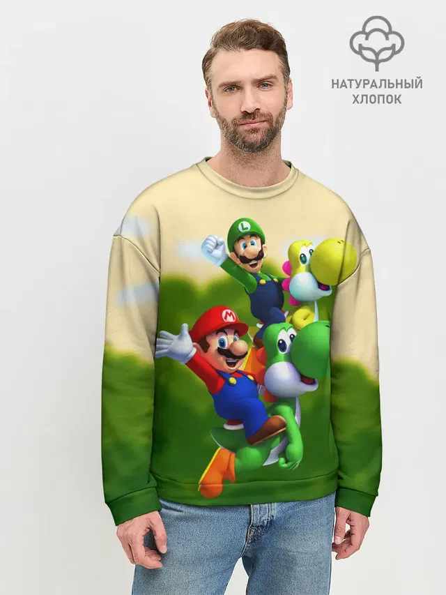 Мужской свитшот базовый с принтом «Mario — 3DMario»