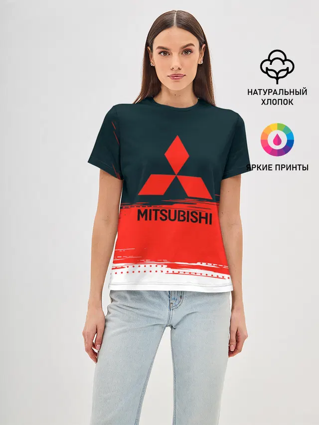 Женская базовая футболка с принтом «Mitsubishi — МИТСУБИШИ»