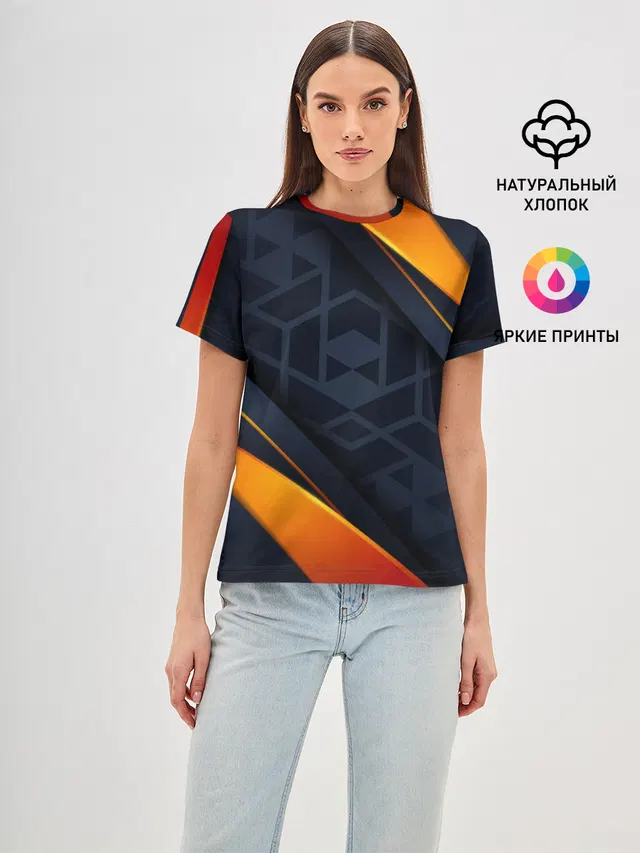 Женская базовая футболка с принтом «Black Orange»