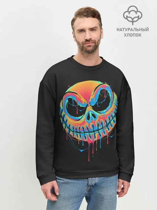 Мужской свитшот базовый с принтом «Jack Skellington. Paints»