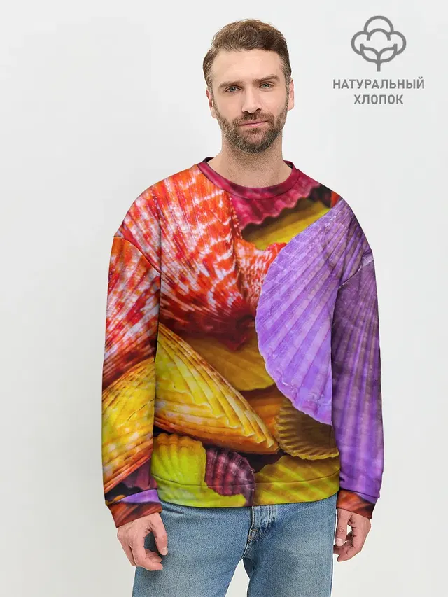 Мужской свитшот базовый с принтом «Природа — Разноцветные ракушки multicolored seashells»