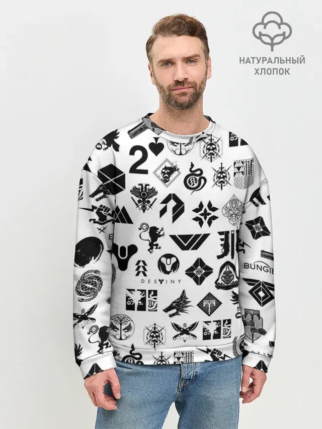 Мужской свитшот базовый с принтом «Destiny — DESTINY 2 LOGO PATTERN — ДЕСТИНИ»