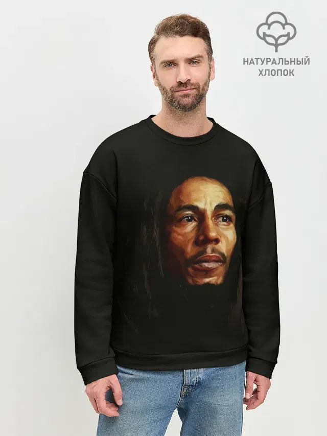 Мужской свитшот базовый с принтом «Боб Марли — Bob Marley Art»