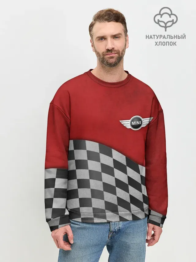 Мужской свитшот базовый с принтом «Mini Cooper — Финиш Cooper»