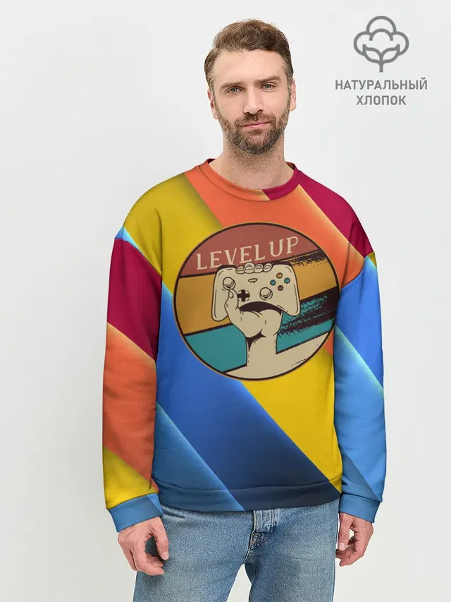 Мужской свитшот базовый с принтом «Джойстик Level Up»