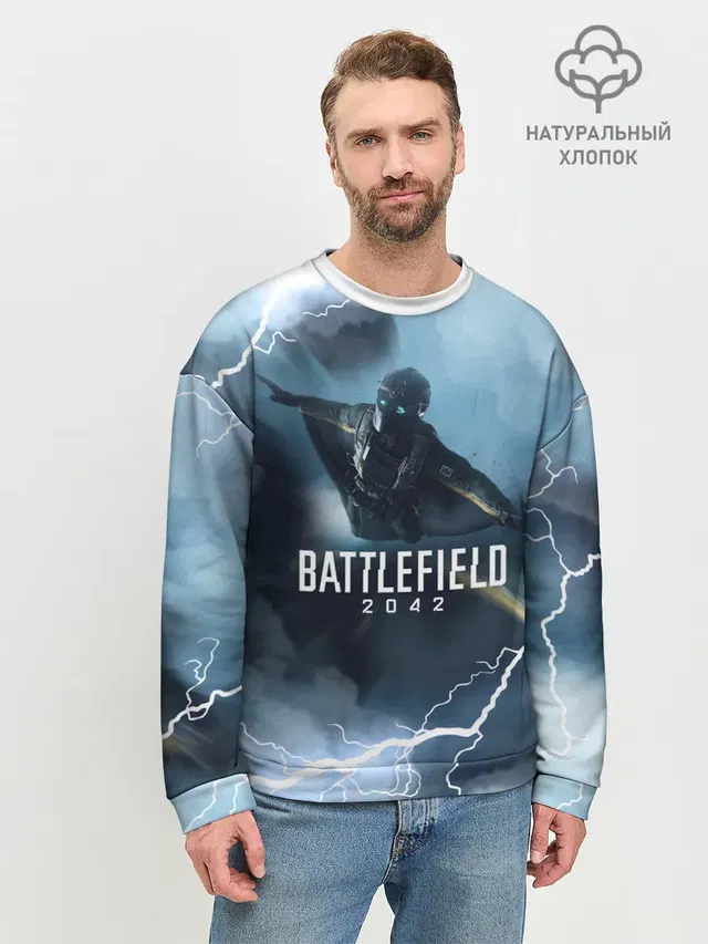Мужской свитшот базовый с принтом «Wingsuit Battlefield 2042»
